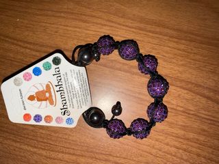 Pulsera Shambala Bolas Brillantes Morado Negro