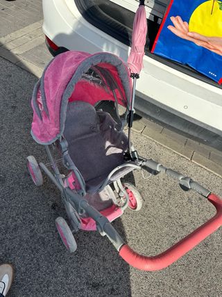 Carro de bebé rosa y gris