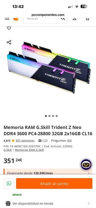 2x 16Gb Ram G.Skill Trident Z Neo DDR4 3600MHz