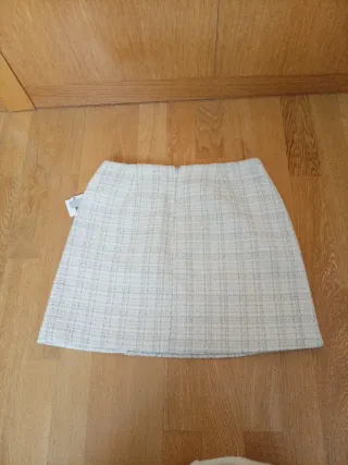 Minifalda Morgan cuadros beige y blanco