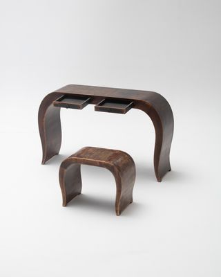 Consola y taburete en madera curvada Art Déco