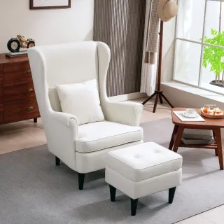 Sillón orejero blanco con reposapiés