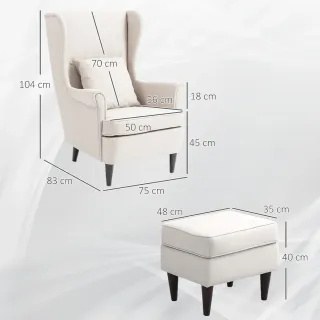 Sillón orejero blanco con reposapiés