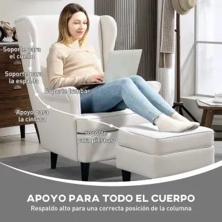 Sillón orejero blanco con reposapiés