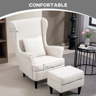 Sillón orejero blanco con reposapiés