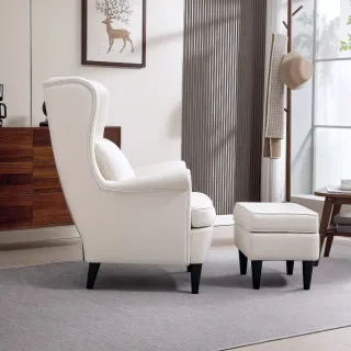 Sillón orejero blanco con reposapiés