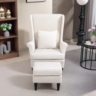 Sillón orejero blanco con reposapiés