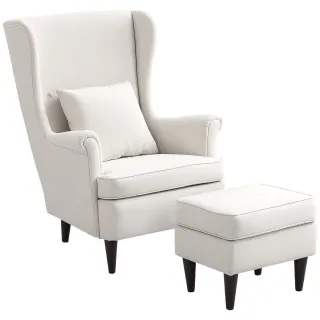 Sillón orejero blanco con reposapiés
