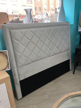 CABECERO MATRIMONIAL GRIS TERCIOPELO