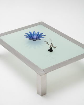 Mesa de centro cromo y cristal Mid-Century