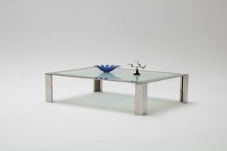 Mesa de centro cromo y cristal Mid-Century