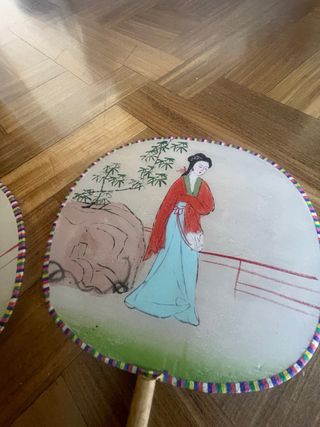 Coppia antichi ventagli cinesi dipinti a mano