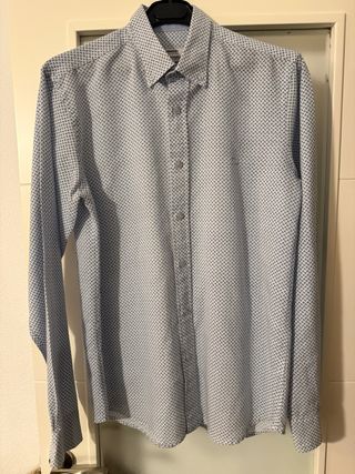 Camisa semi entallada azul y gris