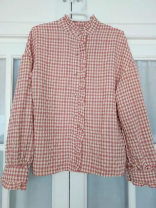 Camisa Vichy Rosa y Beige Talla Única