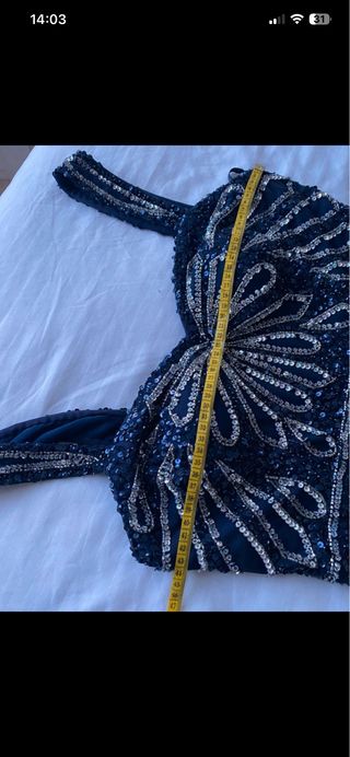 Vestido largo lentejuelas azul y plata