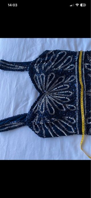 Vestido largo lentejuelas azul y plata