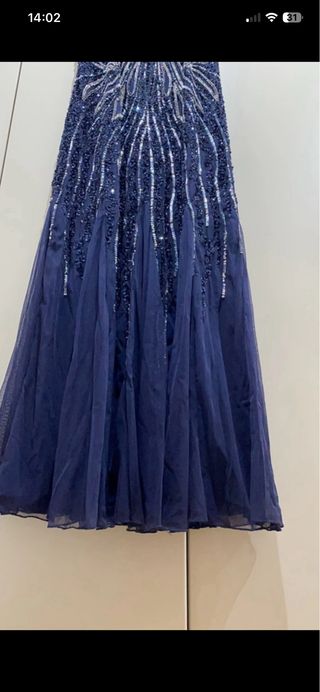 Vestido largo lentejuelas azul y plata