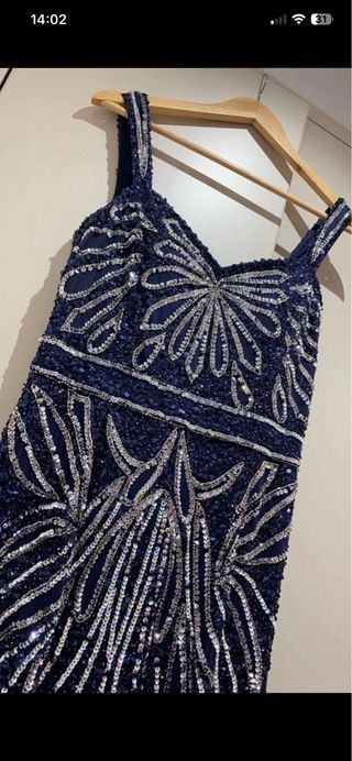 Vestido largo lentejuelas azul y plata