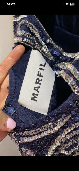 Vestido largo lentejuelas azul y plata