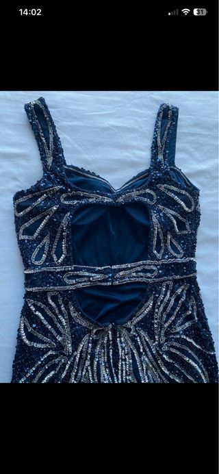 Vestido largo lentejuelas azul y plata