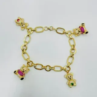 PULSERA ABALORIOS OSOS CON CIRCONITAS Oro18K
