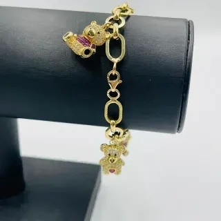 PULSERA ABALORIOS OSOS CON CIRCONITAS Oro18K