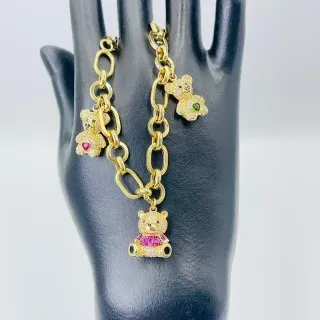 PULSERA ABALORIOS OSOS CON CIRCONITAS Oro18K