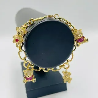 PULSERA ABALORIOS OSOS CON CIRCONITAS Oro18K