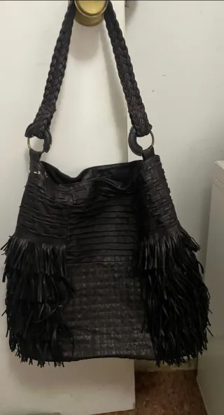 Bolso Marrón Flecos Vintage Mujer