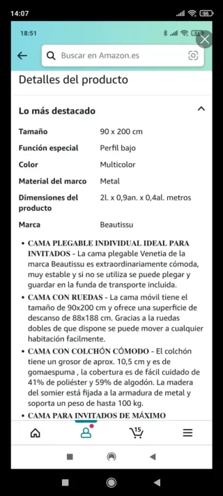 Cama plegable individual