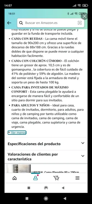 Cama plegable individual