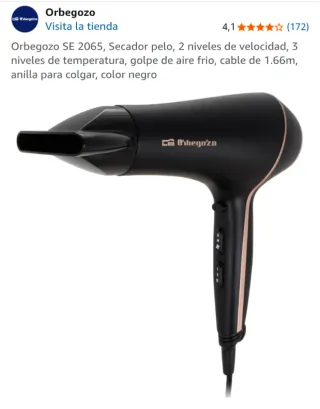 Secador de Pelo Orbegozo SE 2065 Negro