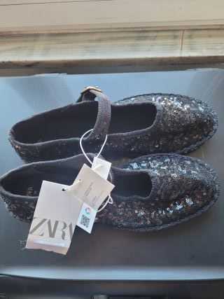 Bailarinas Zara lentejuelas negras con etiquetas