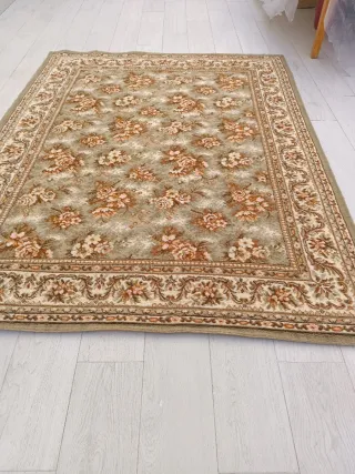 Alfombra de salón floral verde y naranja