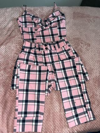 Conjunto Top y Pantalón Cuadros Rosa