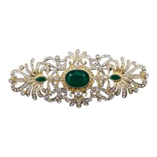 Broche Mantilla Dorado con Piedras Verdes