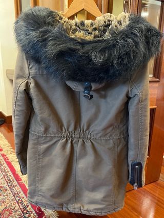 Parka verde forrada pelo de leopardo Talla S