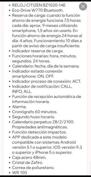 Reloj Citizen Radiocontrol Bluetooth Eco-Drive