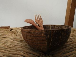 Set cuenco, tenedor y cuchara de coco