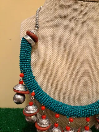 Collar Étnico Afgano Campanas Plata Turquesa