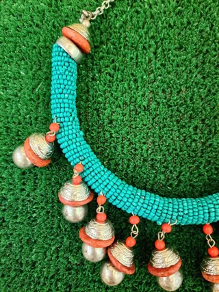 Collar Étnico Afgano Campanas Plata Turquesa