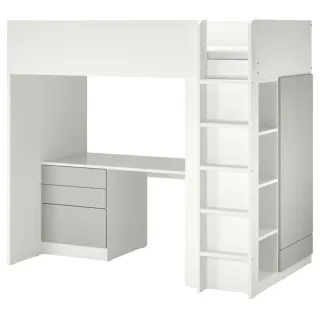 Cama alta con escritorio y cajones