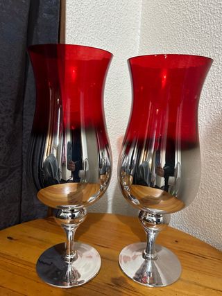Conjunto 2 Vasos Decorativos Vermelho e Prata 33cm