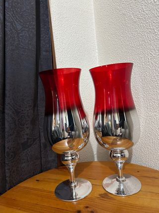 Conjunto 2 Vasos Decorativos Vermelho e Prata 33cm