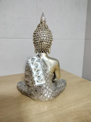 Figura Buda Plateado Sentado