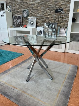 Mesa Comedor Redonda 120cm Cristal y Metal