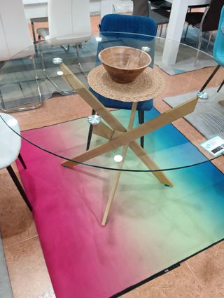 Mesa Comedor Redonda 120cm Cristal y Metal