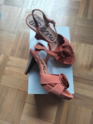 Sandalias tacón 10cm color teja - 1 puesta