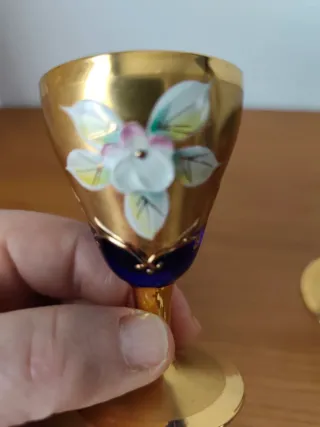 3 Copitas cristal Murano Azul Cobalto y Dorado,