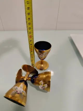 3 Copitas cristal Murano Azul Cobalto y Dorado,